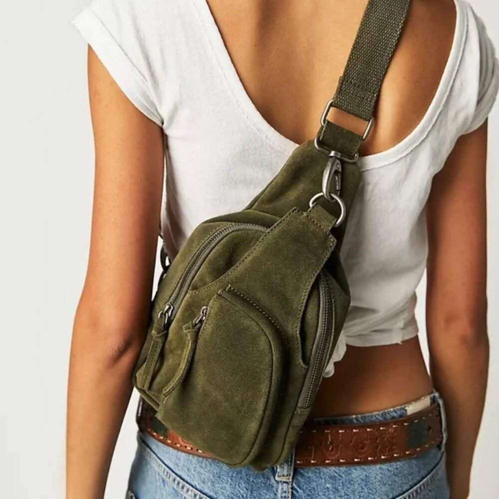 Free People Hudson sling bag in olive green